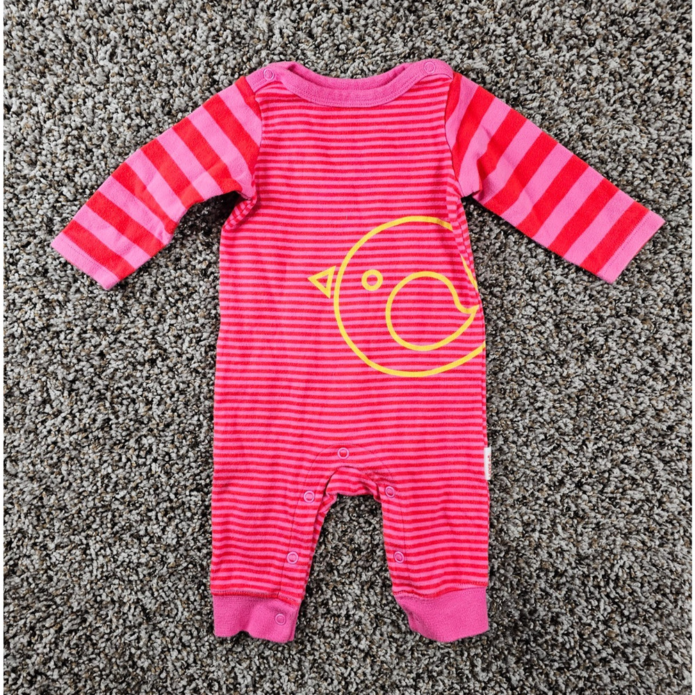Giggle Baby Sz 0-3M One Piece Outfit Pink Striped Bird Print
